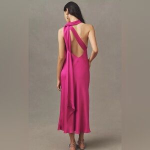 BHLDN Women's Sleeveless Nicoletta One-Shoulder Tie-Neck Satin Midi Dress Size M